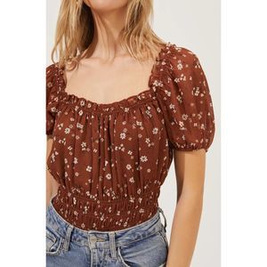 ASTR the Label Ruffle Neck Smocked Bodysuit, XS
